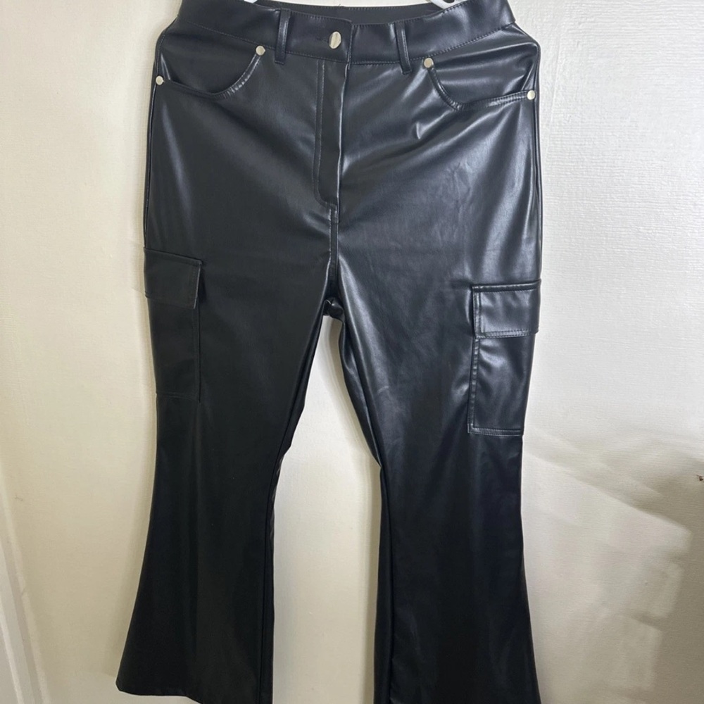 Black Faux Leather Flared Pants